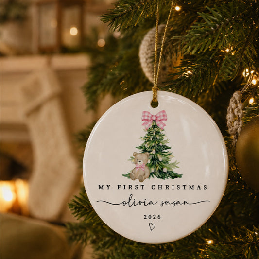 Baby Girl’s First Christmas Ornament 2026, Personalized Baby Name Keepsake, Newborn Christmas Tree Decoration, Gift for New Parents