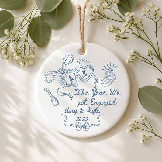 Personalized Engagement Ornament, Custom Couple Names & Date Ceramic Keepsake, The Year We Got Engaged Gift
