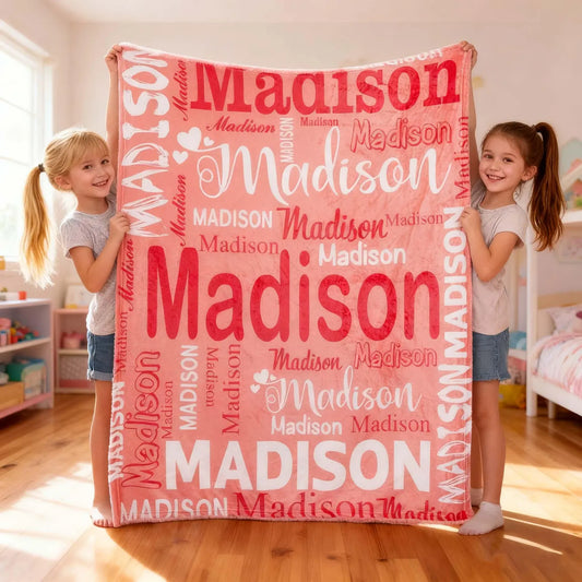 Personalized Name Fleece Blanket, Custom Word Cloud, Newborn Gift,Gift for Kids