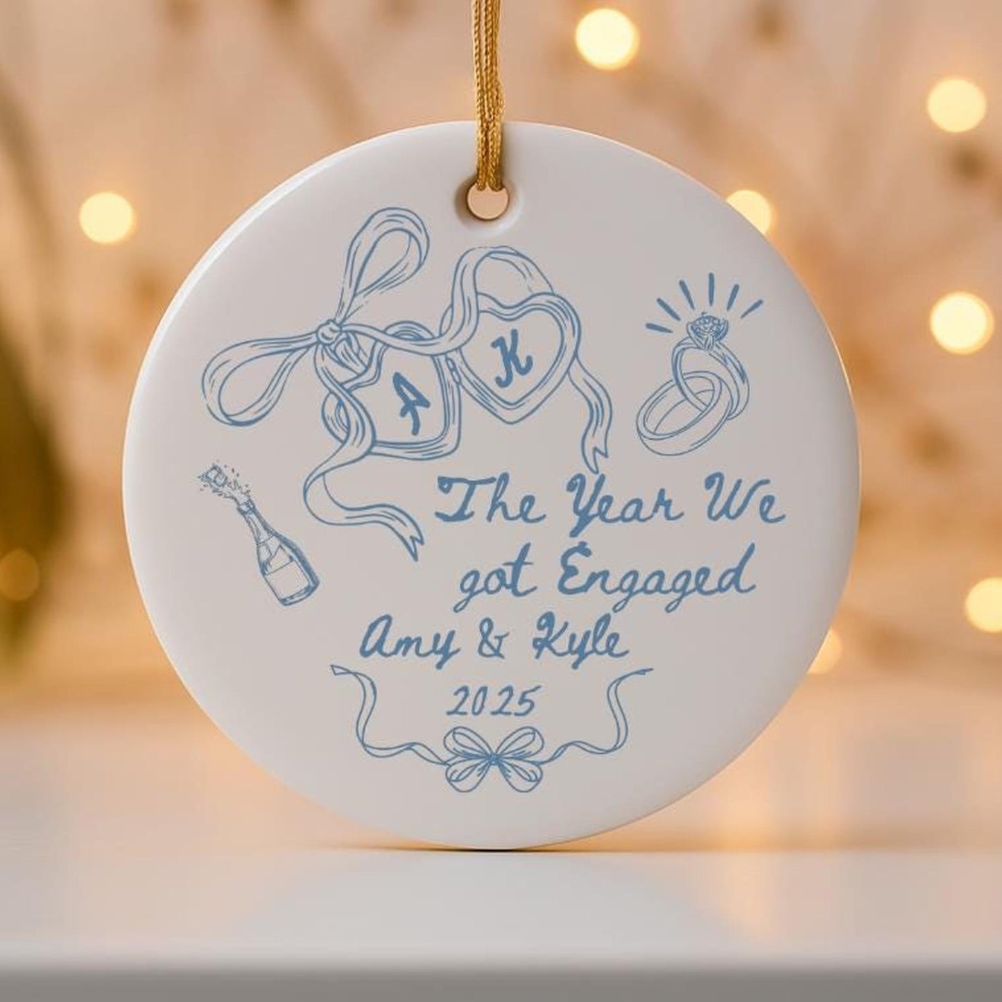 Personalized Engagement Ornament, Custom Couple Names & Date Ceramic Keepsake, The Year We Got Engaged Gift