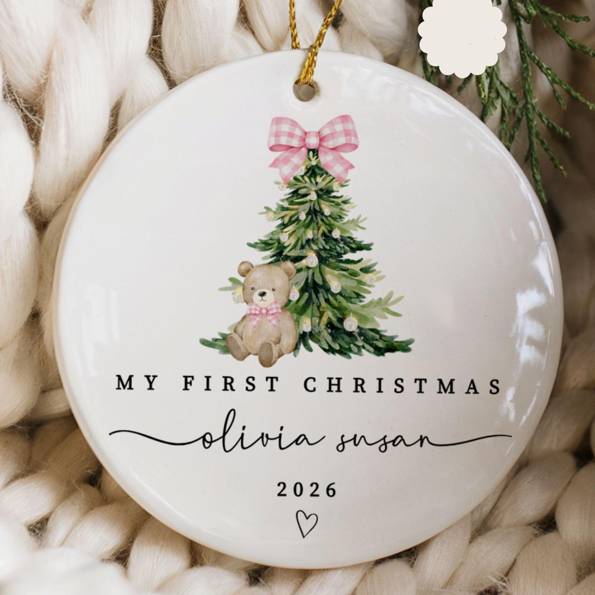 Baby Girl’s First Christmas Ornament 2026, Personalized Baby Name Keepsake, Newborn Christmas Tree Decoration, Gift for New Parents