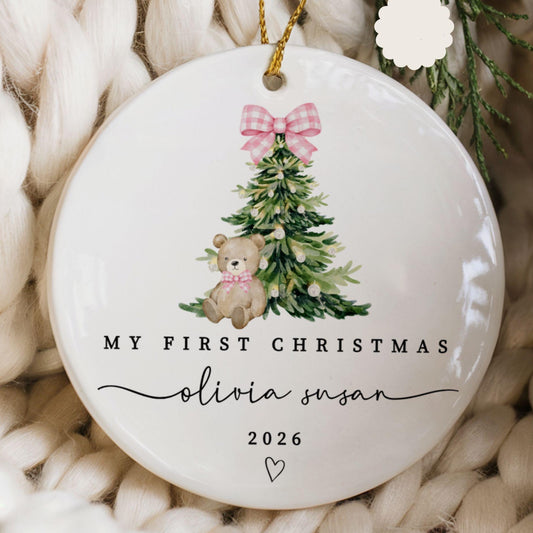 Baby Girl’s First Christmas Ornament 2026, Personalized Baby Name Keepsake, Newborn Christmas Tree Decoration, Gift for New Parents